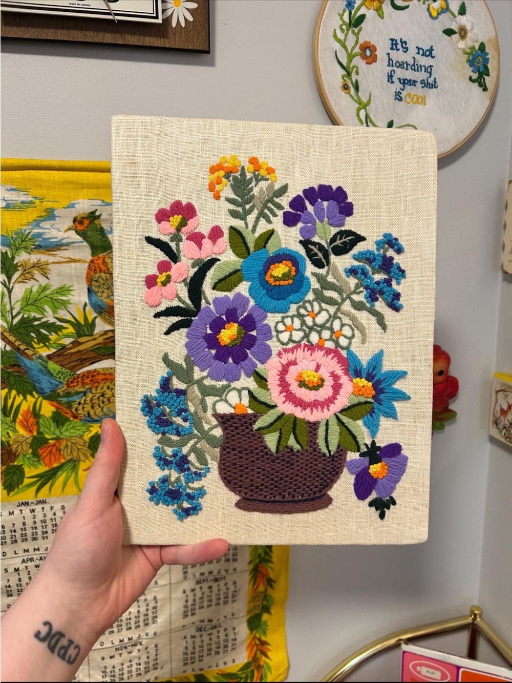 Vintage American Family Crafts Flower Arrangement Embroidery Crewel